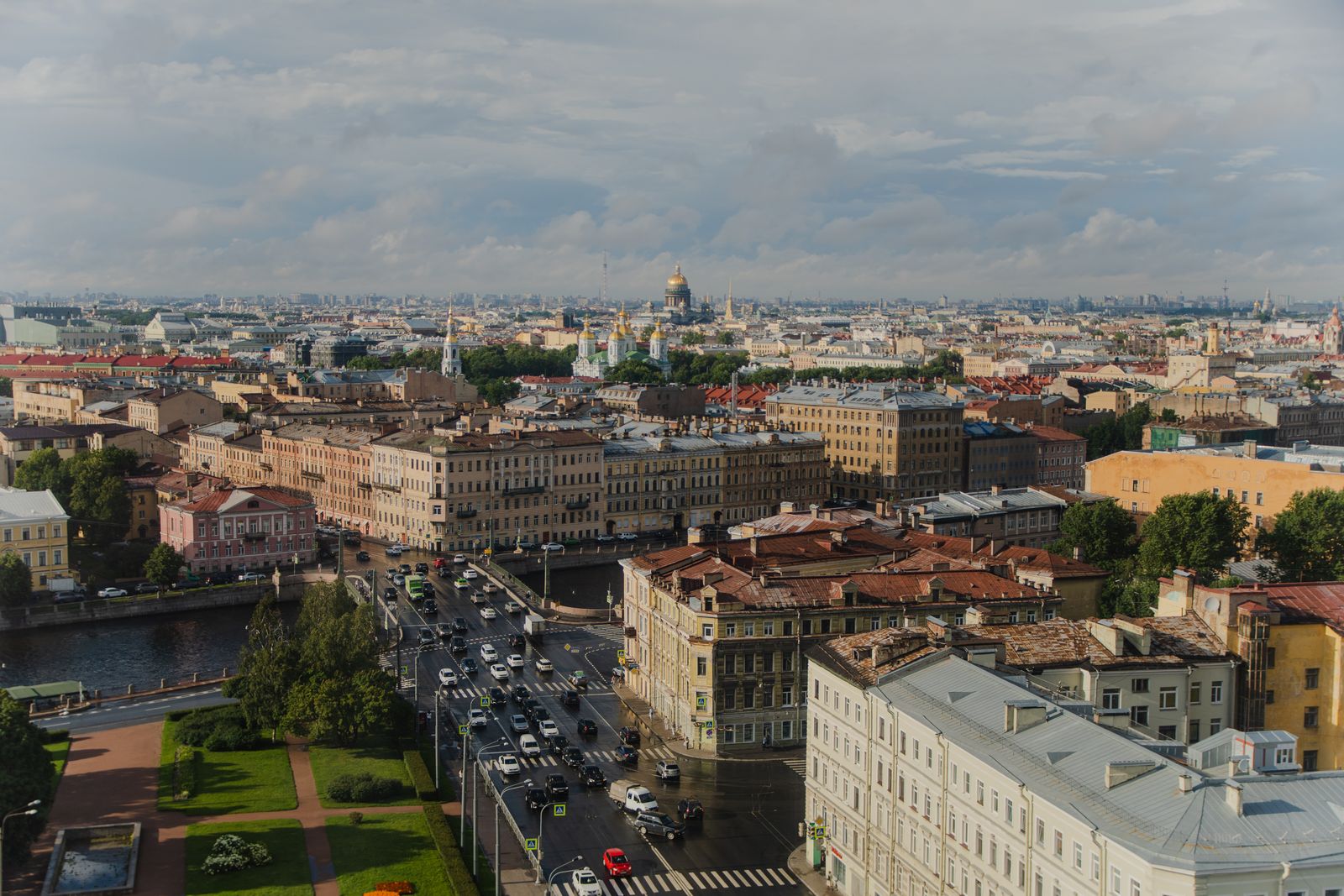 A breathtaking aerial view of Saint Petersburg featuring historic architecture and canals.
